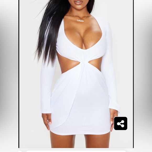 NWT PrettyLittleThing white knot front cut out bodycon dress size US 6 - Picture 1 of 11